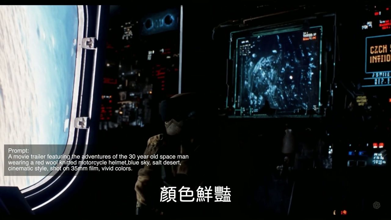 电影级镜头：一位身穿红色羊毛头盔的宇航员，背景是盐沙漠